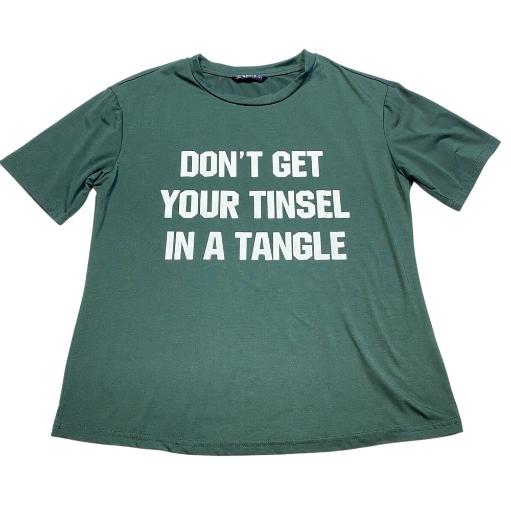 Don't Get Your Tinsel in a Tangle Short Sleeve Christmas Tee SHEIN Green White